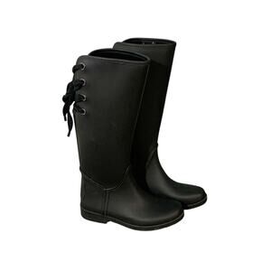 Coach Tristee Waterproof Rubber Rain Boots Fleece Lined Corset Lace Up Size 6